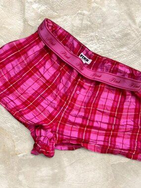 Victorias Secret PINK foldover waist plaid mini low rise pj boy pajama shorts ⭐️
